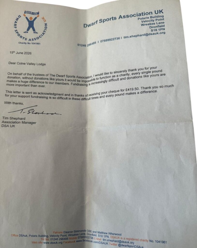 Supporting the Dwarf Sports Association UK Letter